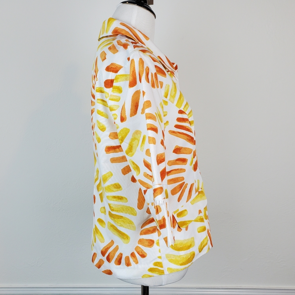 Chico's Jacket Flower Power Princeton White Yellow Orange Summer Spring Quirky - Picture 7 of 10